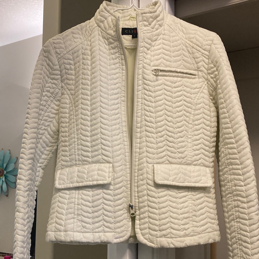 Vintage Cream Quilted Zip Jacket